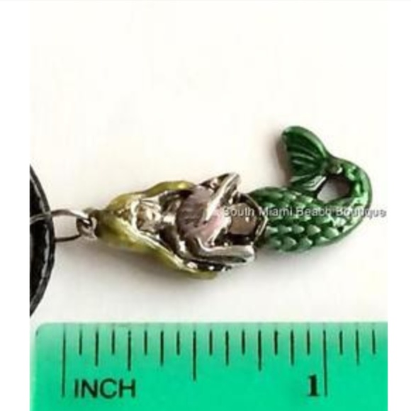 Mermaid Charm Necklace Nautical Island Beach Enamel Pendant Black Cord 18" - Picture 7 of 8